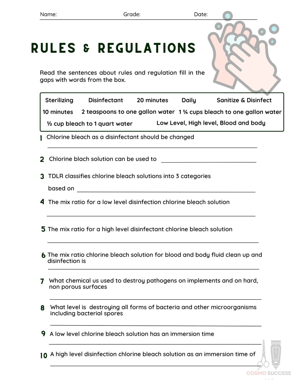 Rules and Regulations Worksheets