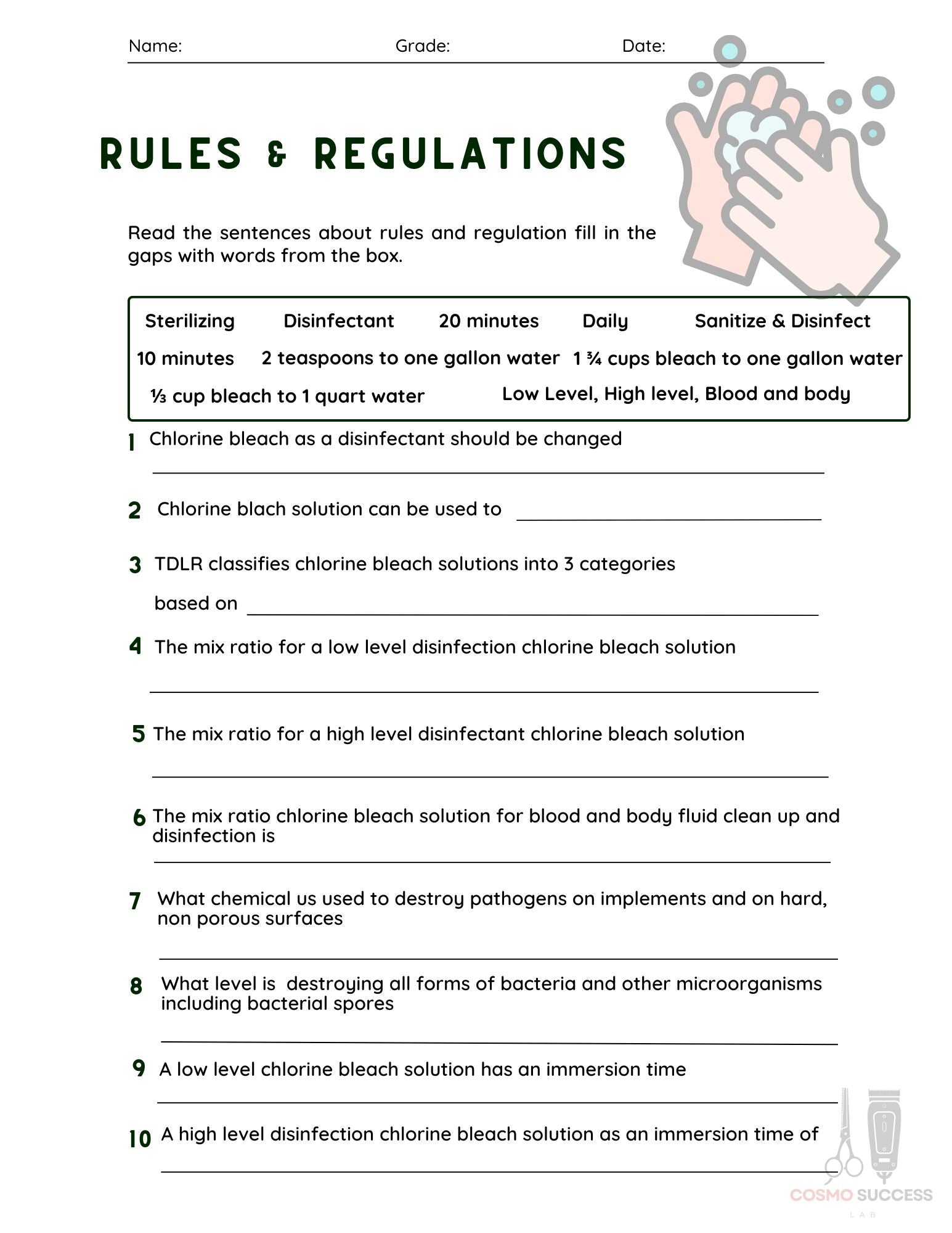 Rules and Regulations Worksheets