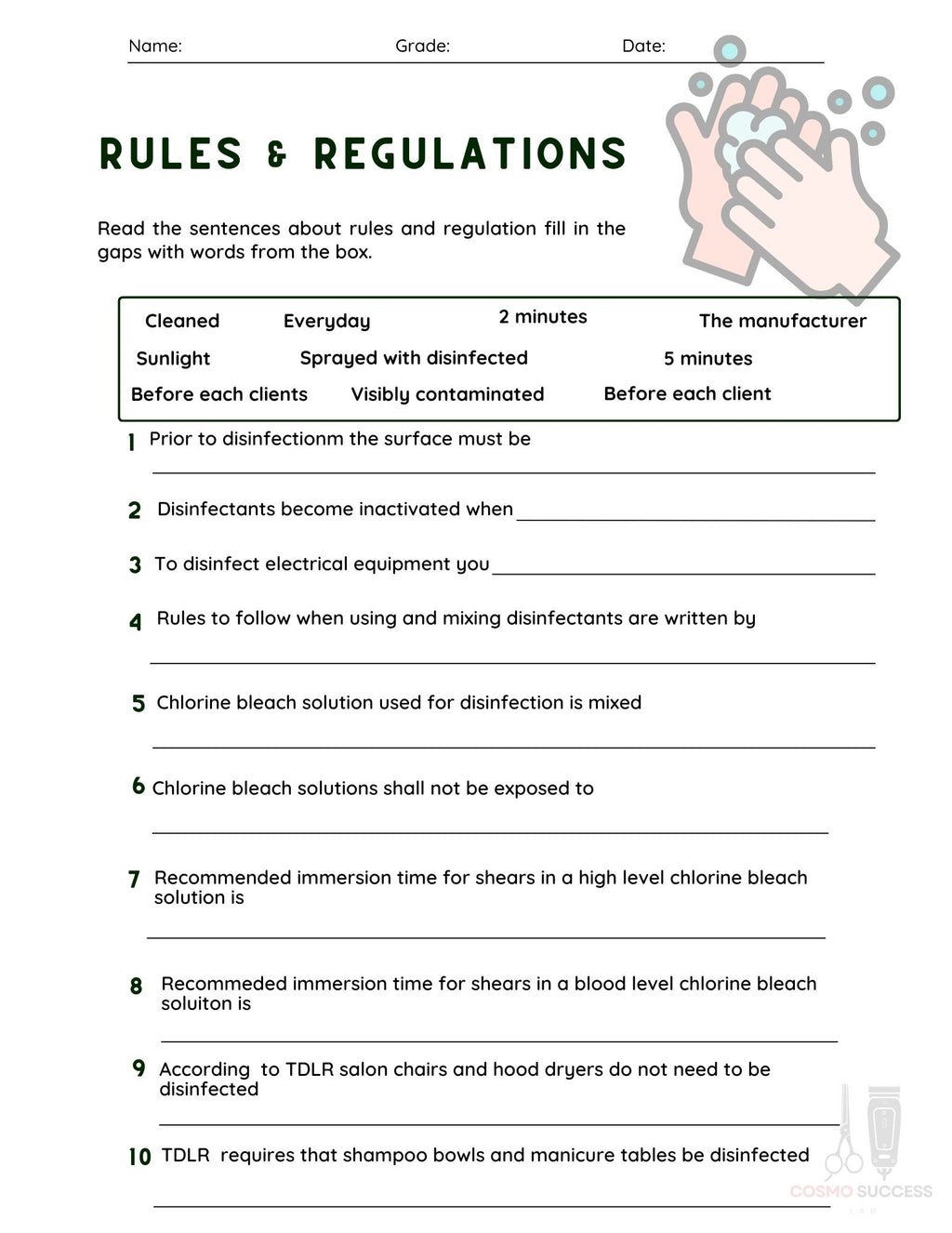Rules and Regulations Worksheets