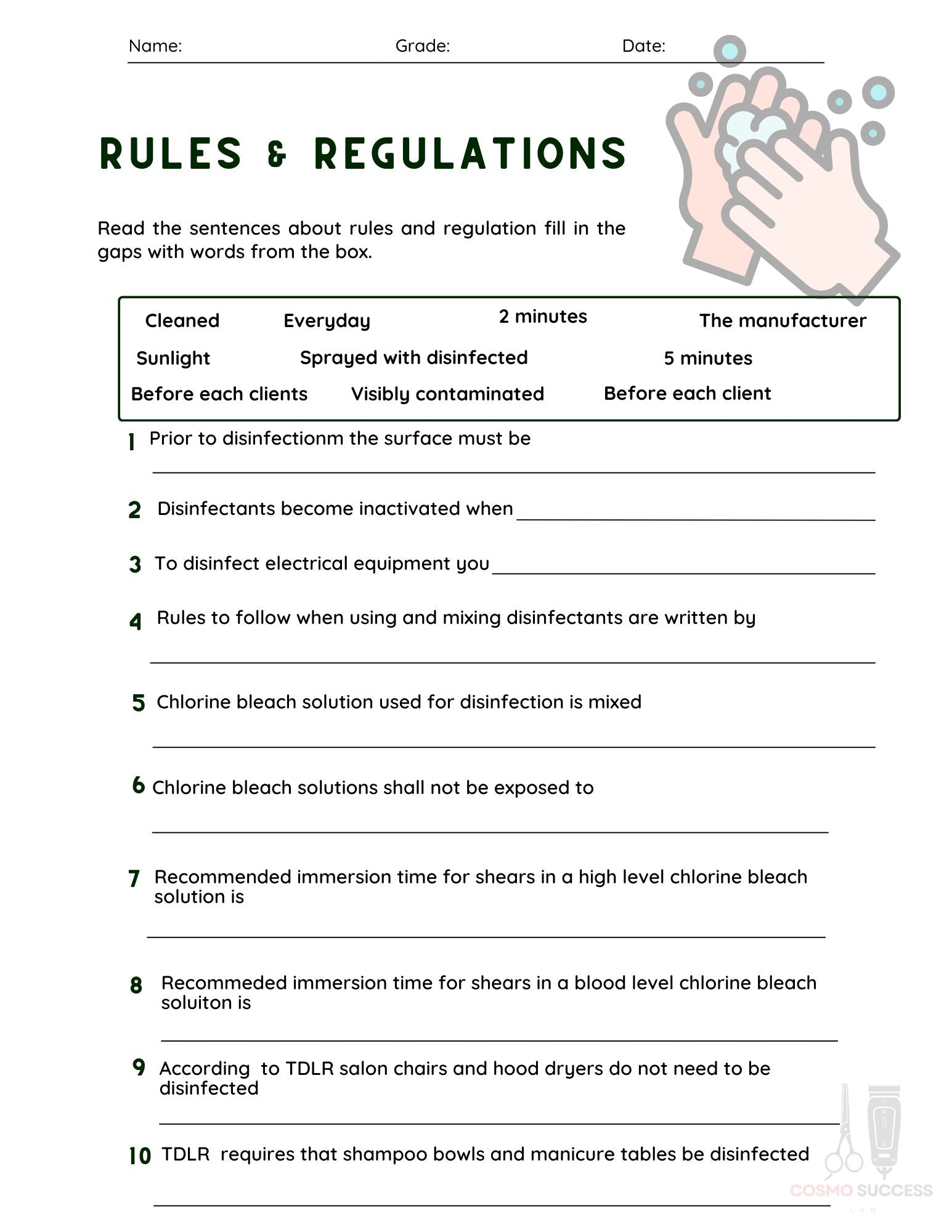 Rules and Regulations Worksheets