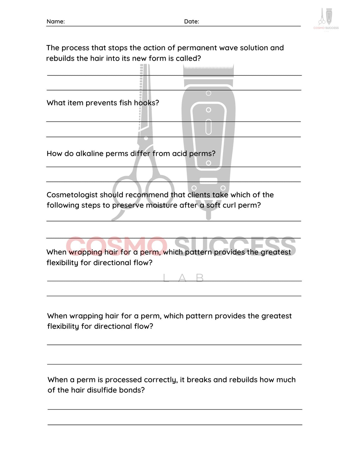 Chemical Texture Perm Activity Worksheet & Key