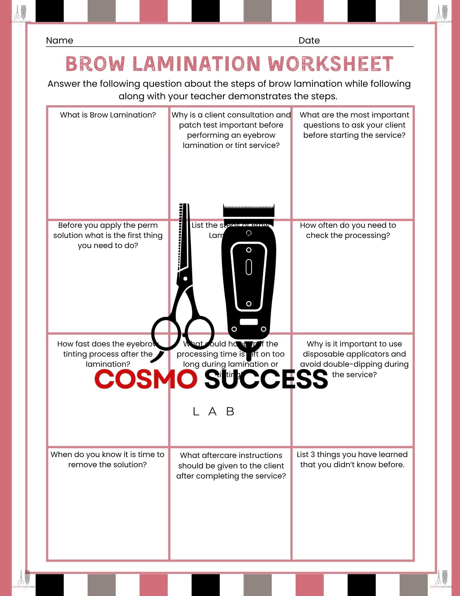 Brow Lamination Worksheet