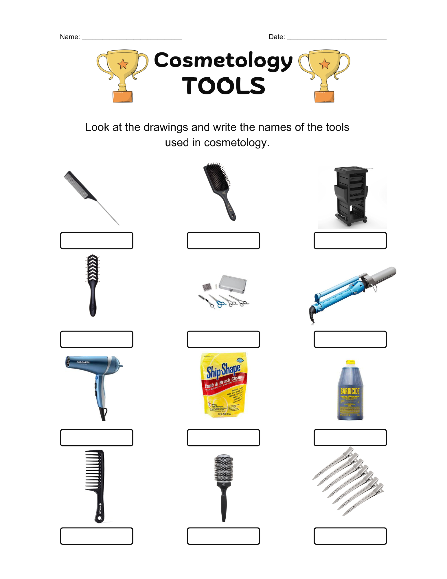 Student Hair Tools Worksheet